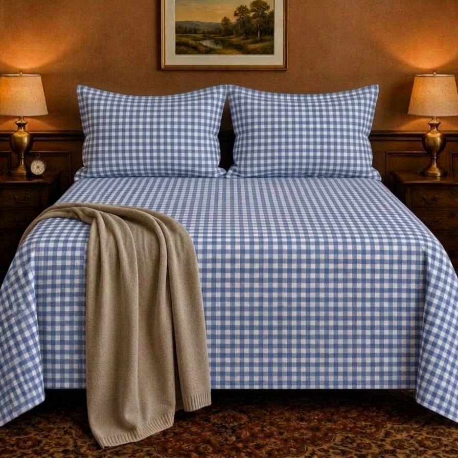 Blue check bedsheet