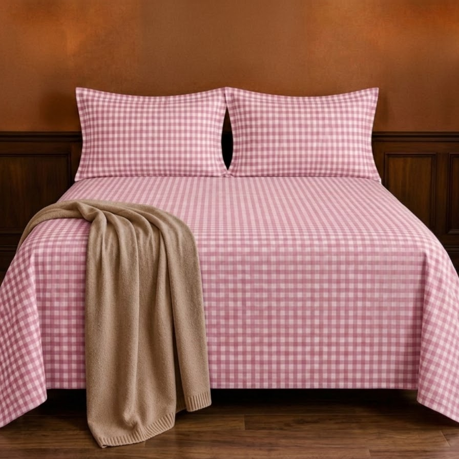 Rosy Pink Check Bedsheet