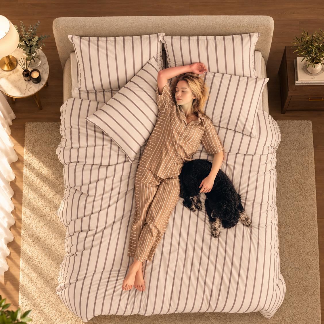 Mauve Pinstripe Bedsheet Set