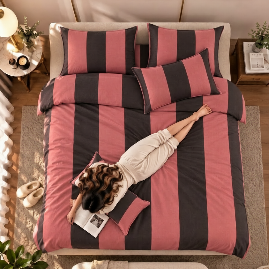 Coral Blaze Stripe Bedsheet