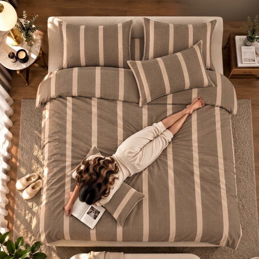 Mocha Linen-Look Stripe Bedsheet